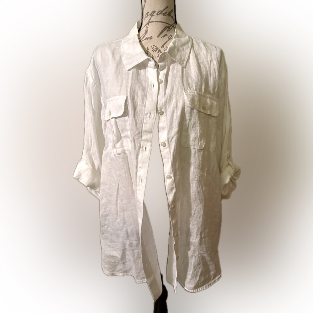 Lands End 1X Linen button down shirt NWT